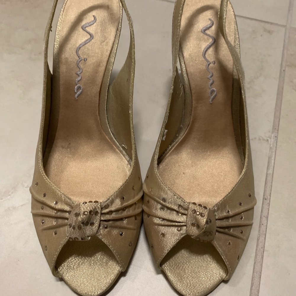 Heels. Worn once. Crystals in front